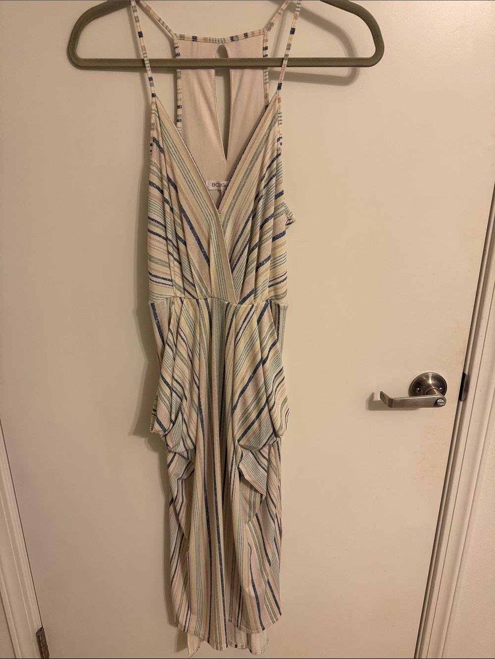 BCBGeneration Cream Striped Midi Dress